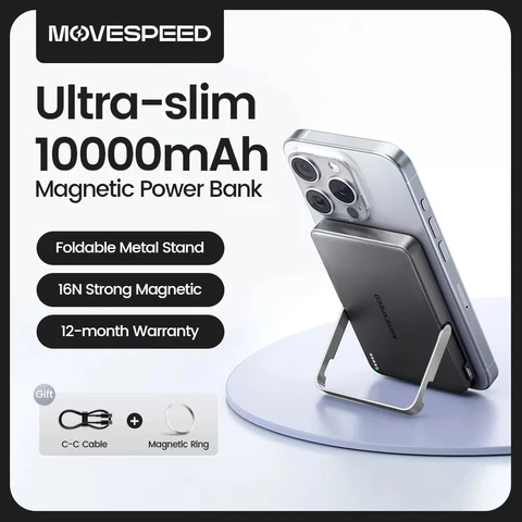 MOVESPEED S10Pro Магнитный внешний аккумулятор 10000 мАч Беспроводной портативный внешний аккумулятор с подставкой для MagSafe PowerBank для iPhone 16