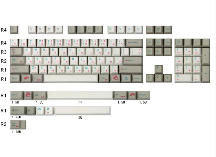 EnjoyPBT Sushi Japanese keycap PBT Dyesub Cherry profile for 68 80 84 108 mechanical keyboard