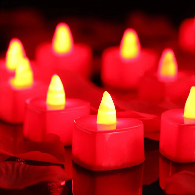 

12Pcs Flameless LED Candles Heart Shape Battery Powered Red Shell Birthday Party Wedding Romantic Lights Valentine's Day Decor