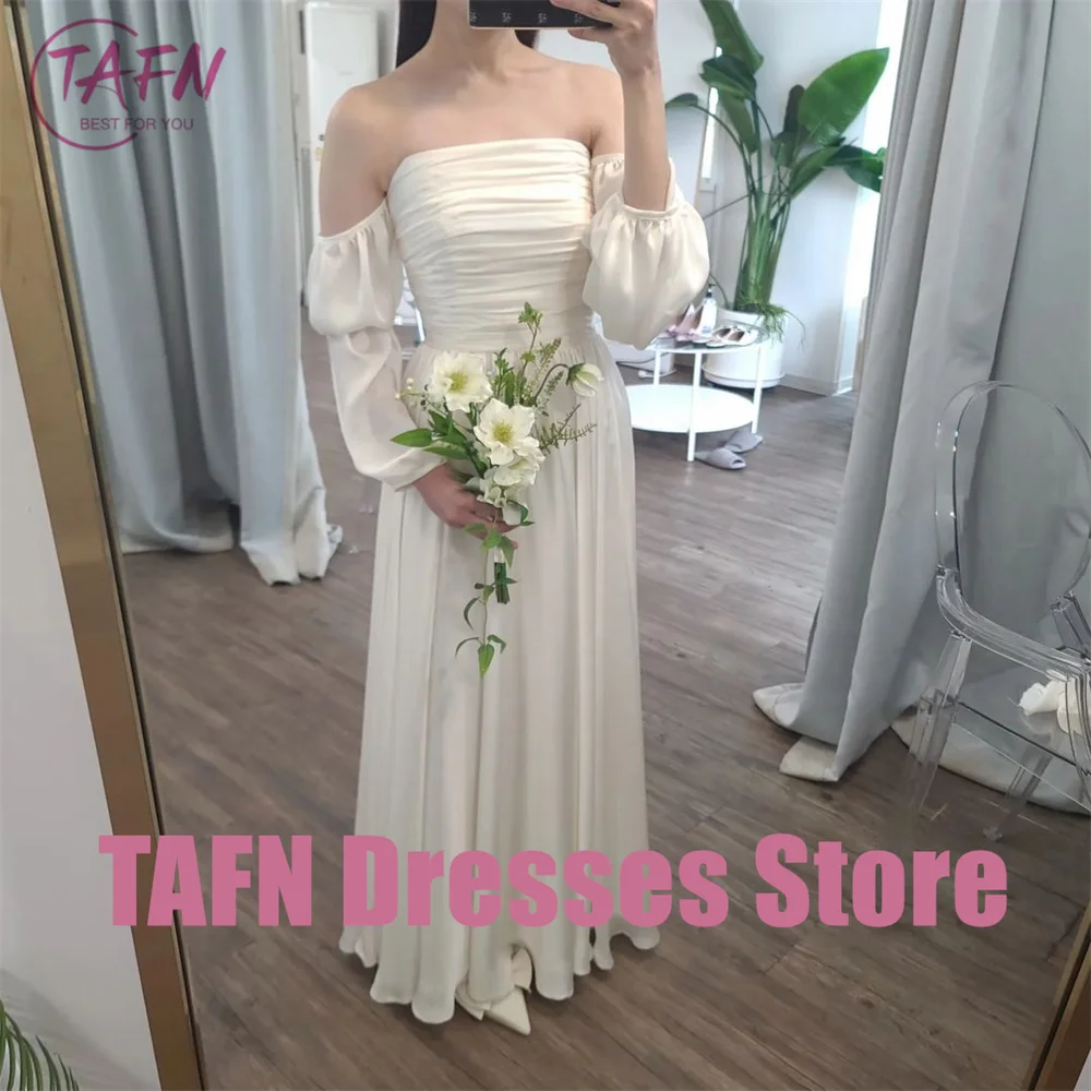 Корейские свадебные платья TAFN элегантные платья-трапеции с открытыми плечами и