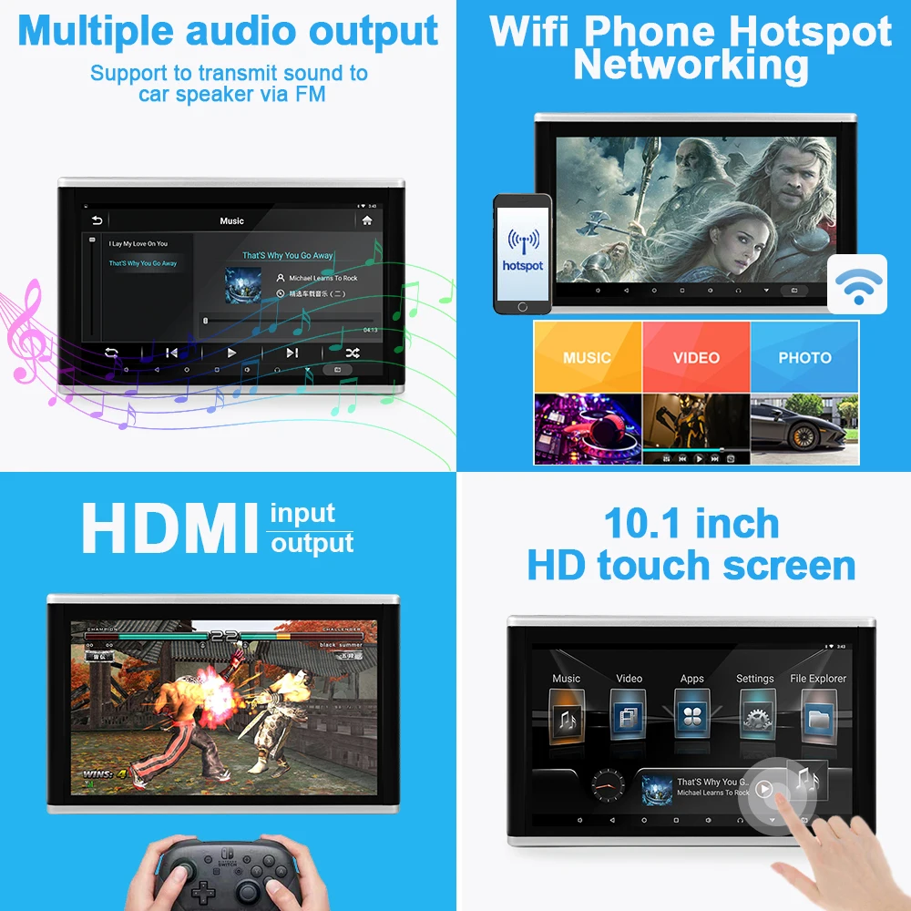 $148.63 Carsanbo 10.1 Inch Headrest Display Android Auto Headrest MP5 Monitors 1080P Video Tablet Multimedia WIFI/Bluetooth Movie Player