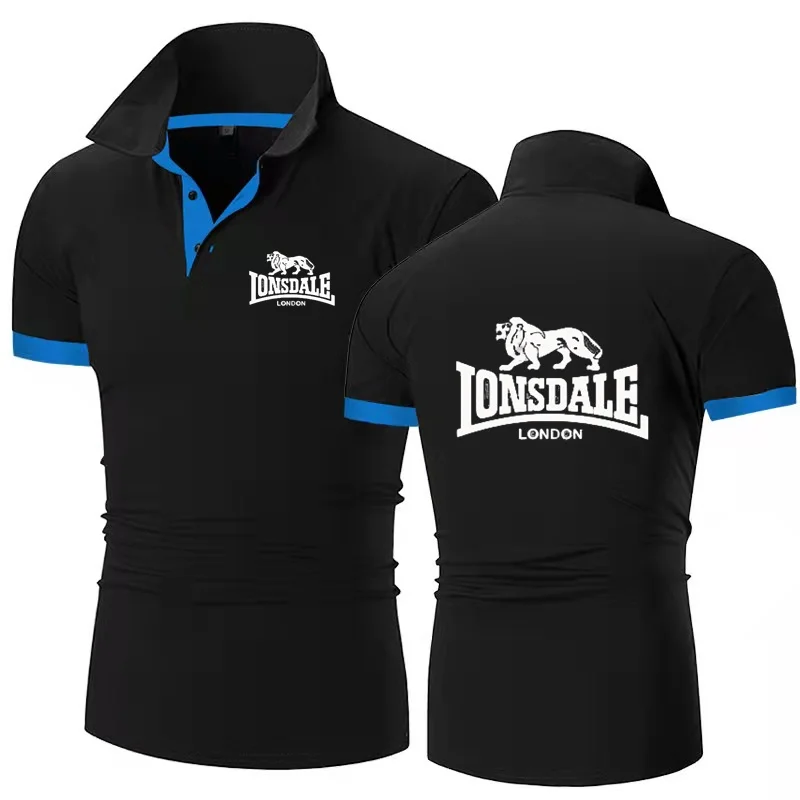 LONSDALE Summer 2022 New Men's Polo Shirt Business Casual Men' Brand Lion Print Short Sleeve Cotton Lapel Football Running Shirt