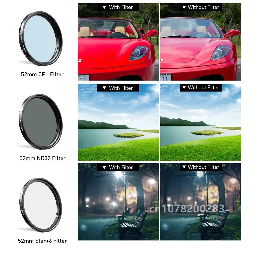 APEXEL 52 мм 7в1 Комплект постепенных фильтров CPL Star Gradient Красный Желтый Синий Фильтры