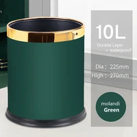 open top leather trash can metal waste bin double layer round without lid wastebasket for home decor office hotel club kitchen
