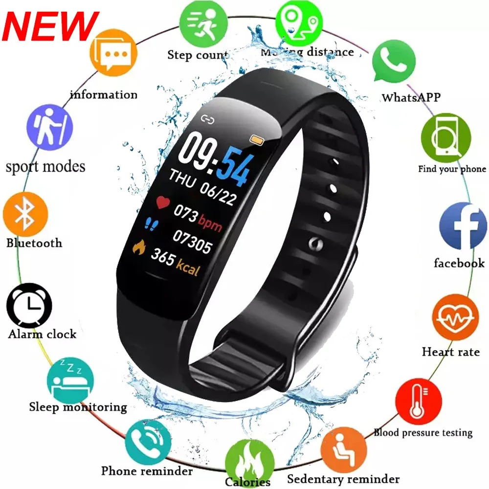 

C1 Plus Inteligentny Zegarek Mężczyźni Kobiety Opaska Monitorująca Aktywność Fizyczną Tętno Monitor Ciśnienia Krwi Sport Genuine