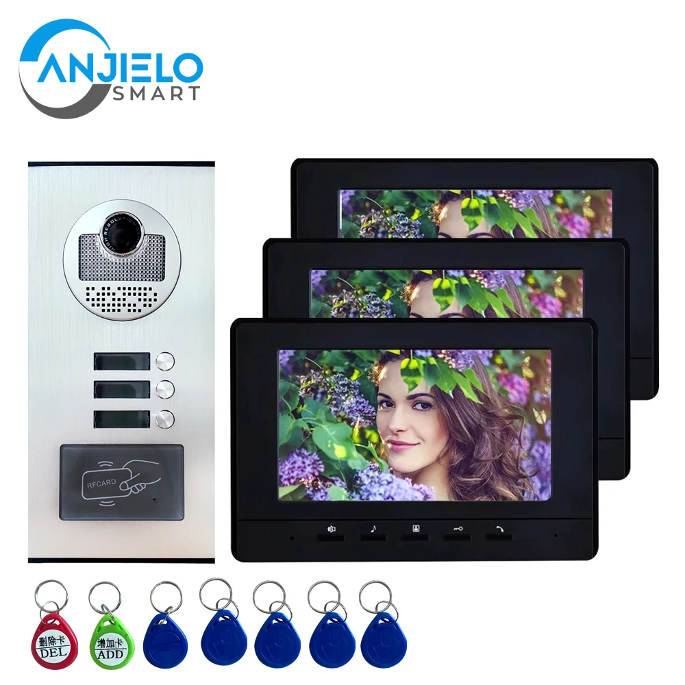 7-inch Video Intercom with 2/3/4 Monitors Color Screen Hands-free Two-way Intercom Camera Video Doorbell  Suitable for Apartment enlarge