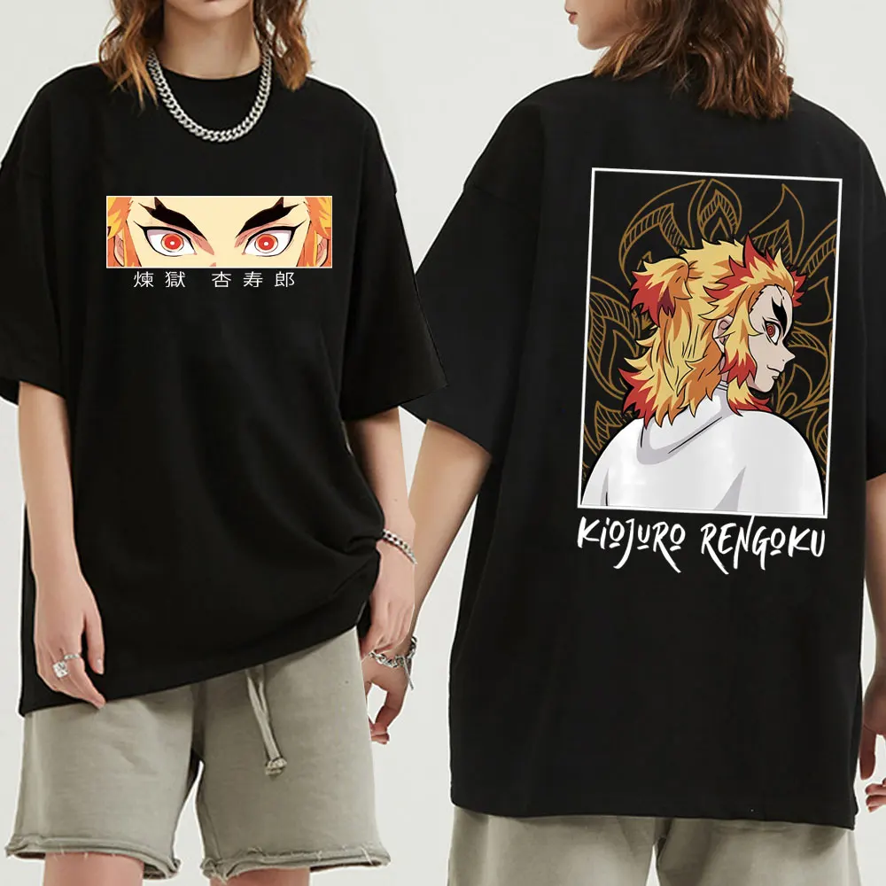 

Japanese Anime Kimetsu No Yaiba Rengoku Kyoujurou Print T Shirt Man Manga Demon Slayer T-shirt Men Harajuku Oversized Streetwear