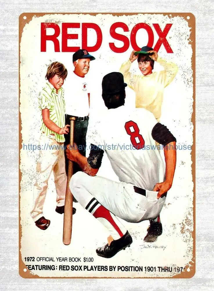 

1971 официальный бейсбольный альбом Boston Red Sox, жестяная вывеска, внутреннее металлическое настенное искусство