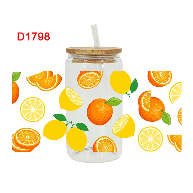 

Наклейки для трансфера UV DTF, упаковка для чашек, ананас, лимон, фрукты для стекла DIY, керамическая металлическая кожа, 3D, 16 унций D1798