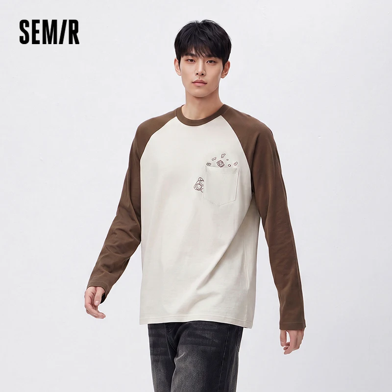 Фото Мужская футболка Semir с длинным рукавом реглан, в стиле ретро-колледж, осенняя коллекция 2026, парный пуловер, повседневный топ на каждый день №2