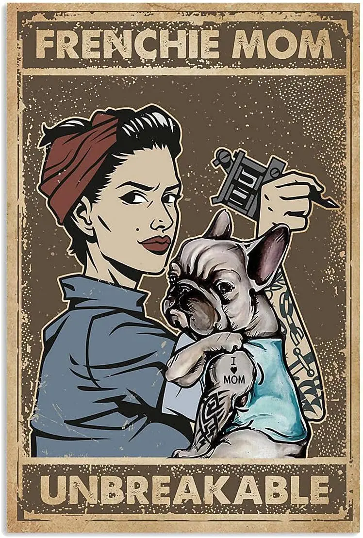 Grmn Metl Tn Retro Sgn Unbrekble French Bull Tttoo Grl Vntge Wll Плакат Plque Old Fshon lumnum для дома Кофе Deco
