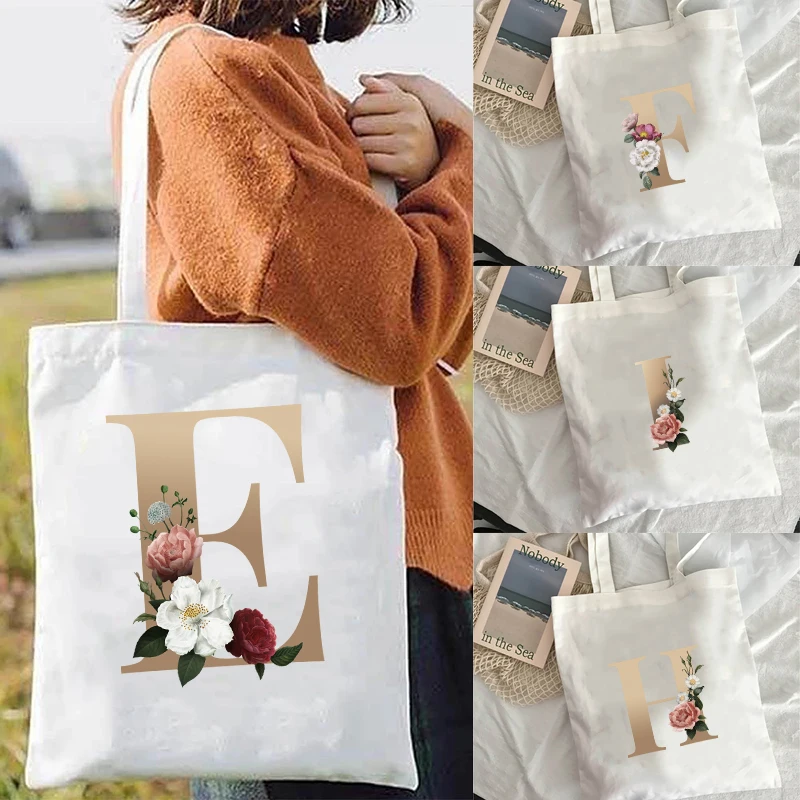 

Women's Shopping Bag, Fashionable Canvas Shoulder Bag, Large Capacity Portable Casual Handbags, Storage Handbag, Gold Letters,