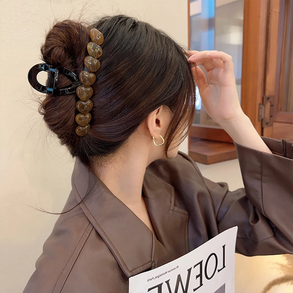 

Зажим для волос «кошачий глаз» с большим захватом в форме сердца для женщин и девочек, акриловый зажим для волос, зажим для ванны, Геометрическая большая зажим, пластиковые зажимы для волос