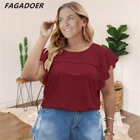 fagadoer plus size 5xl lace shirt solid top for women clothing summer patchwork ruffles sleeve blouses elegant fashion tops 2022