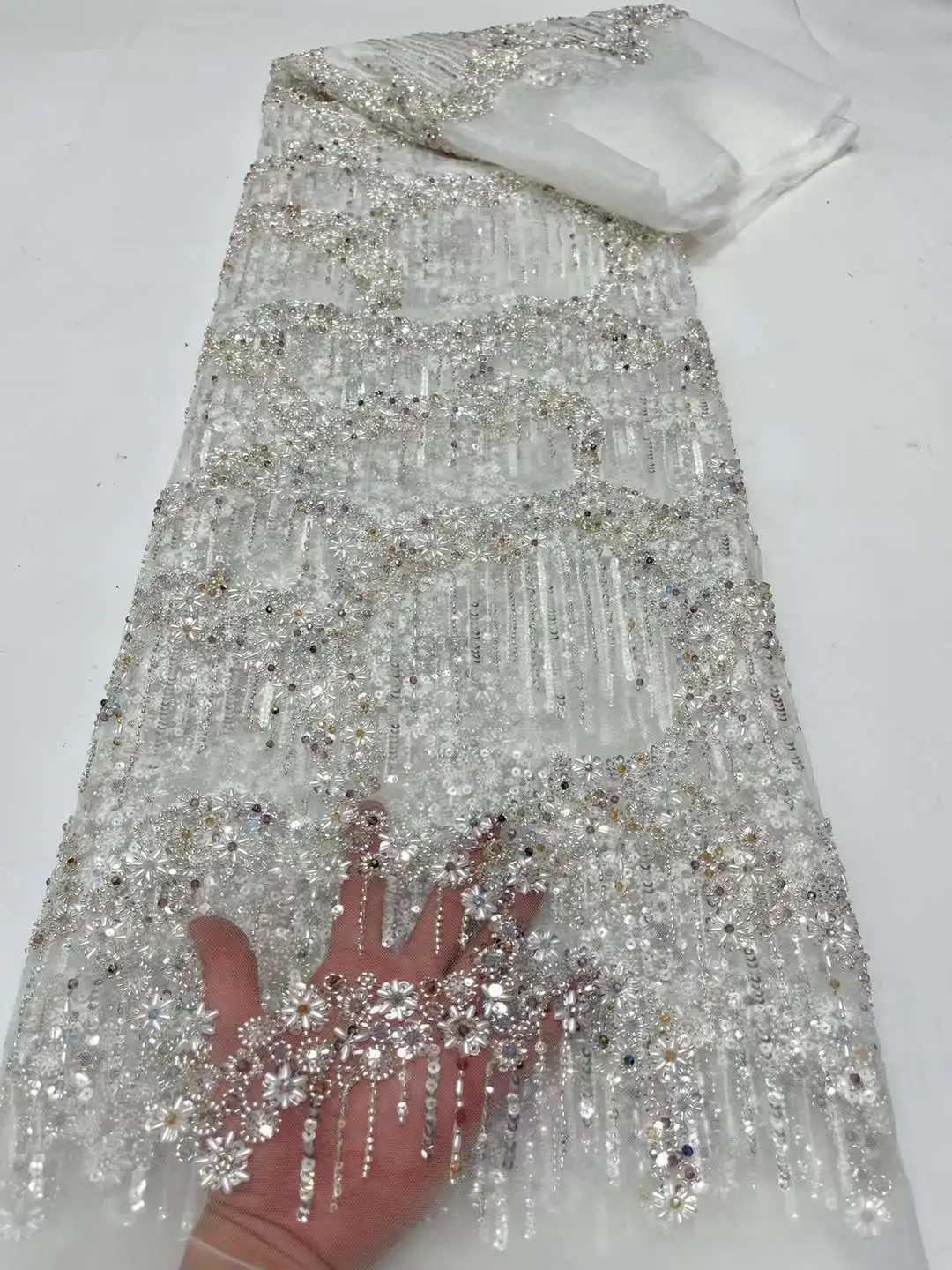 Новый цвет/тяжелая африканская нигерийская ткань кружева рисовые бусины