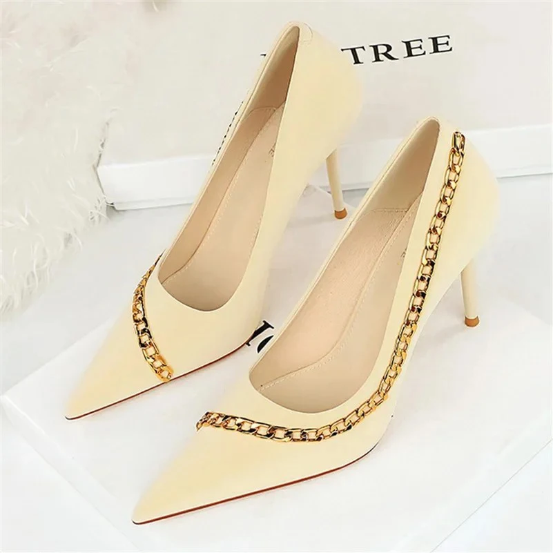 Туфли-лодочки женские на высоком каблуке 9 5 см с металлической цепочкой