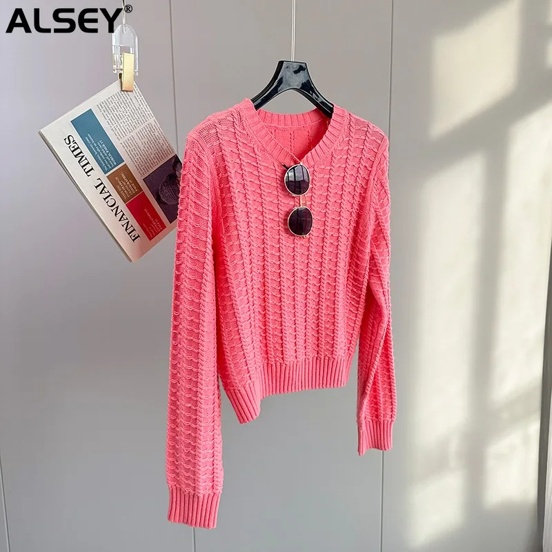 

ASLEY Crochet Fashion Sweater Women Fall New Preppy Style Plus Size Slim Retro Casual Daily Wear Simple Female Long Sleeve Top