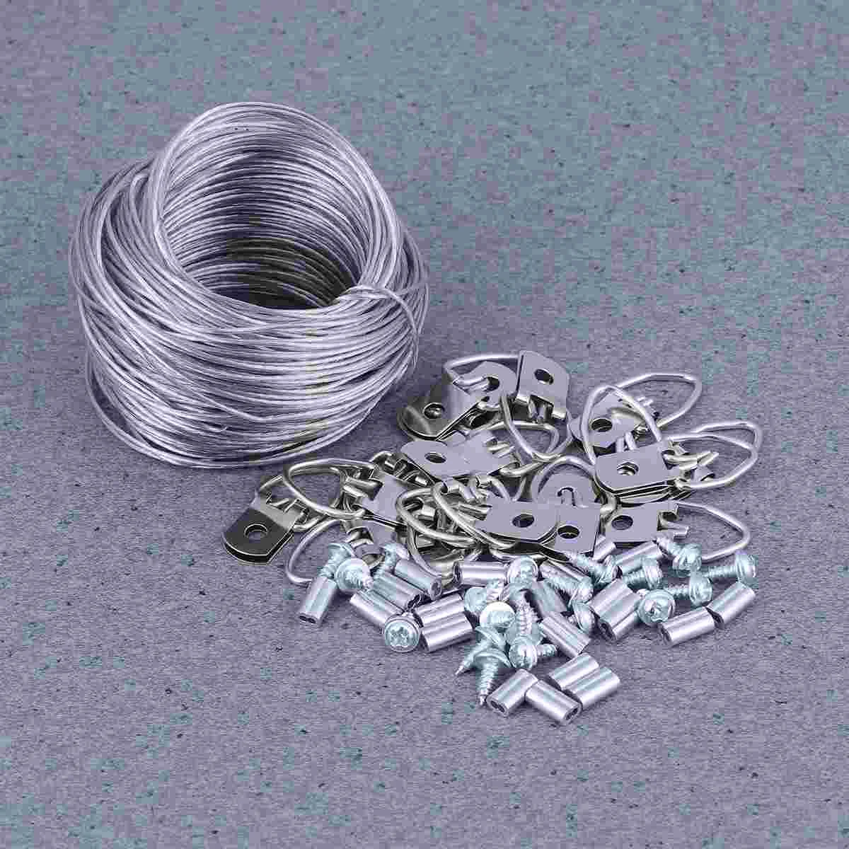 

30.5M Rubberized Wire Rope and 20sets Photo Frame Hanging Hooks Kit Picture Hangers Nail Kit Set