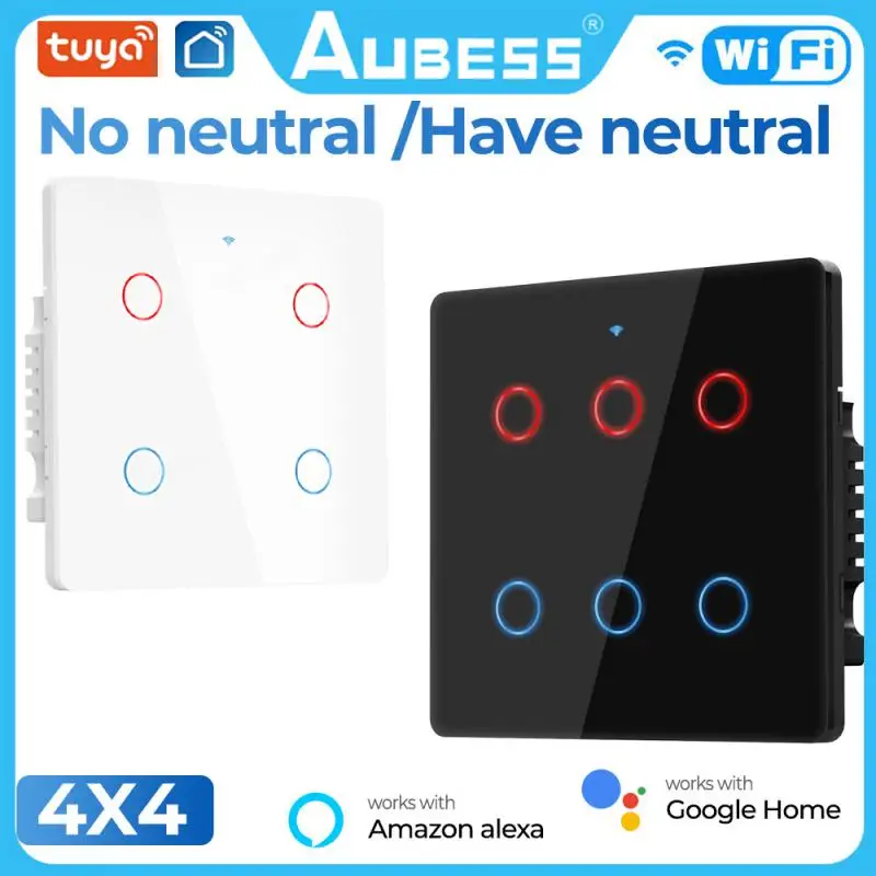 

AUBESS 4/6 Gang Tuya Brazil Smart Switch 4x4 WiFi Wall Light Switch Touch Panel Smart Life Control Support Alexa Google Home