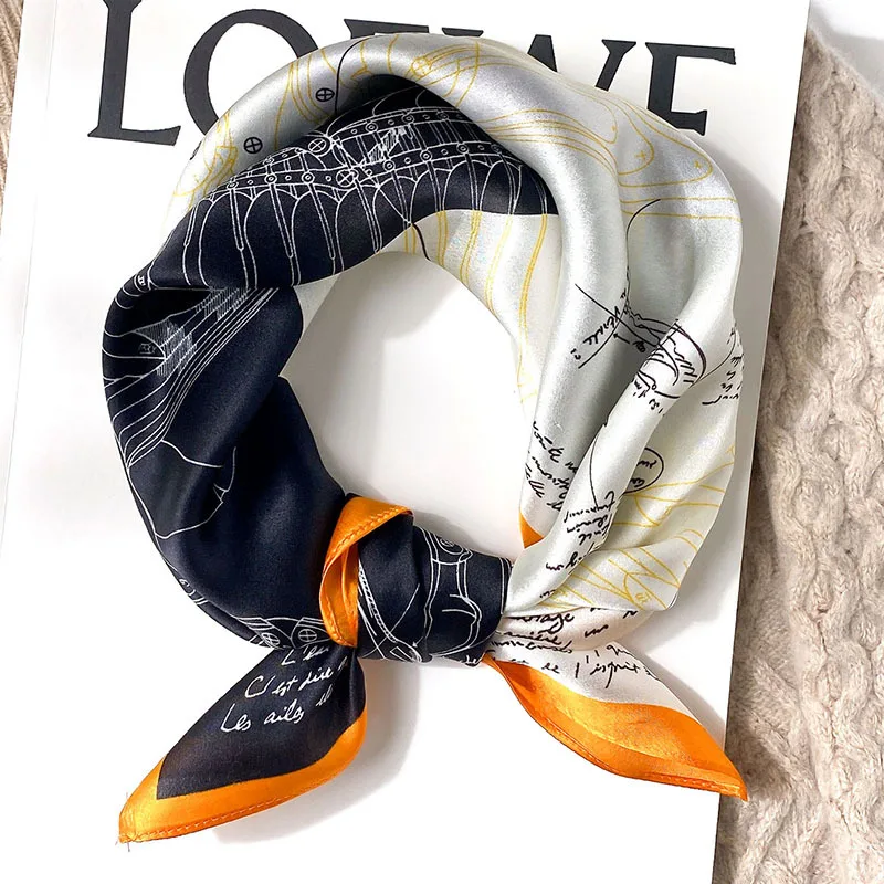 Женский квадратный шарф из натурального шелка, роскошный брендовый небольшой шейный платок с принтом лошадей, женская сумочка для волос, наручные шарфы, бандана, 100%