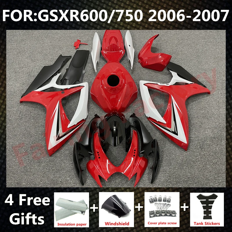 

NEW ABS Motorcycle Whole Fairing kit fit for GSXR600 750 06 07 GSXR 600 GSX-R750 K6 2006 2007 full Fairings kits set red white