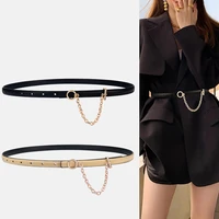 thin cow leather belts new double color cowskin waistbands for dress gifts girl fashion gold chain circle buckle waist belt lady