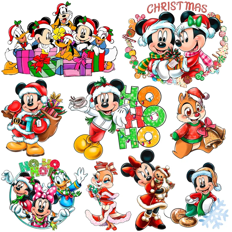 

Disney Characters Christmas Mickey Minnie Iron On Transfer Patches for Clothing DIY T-shirt Fusible Patch Applique Decor