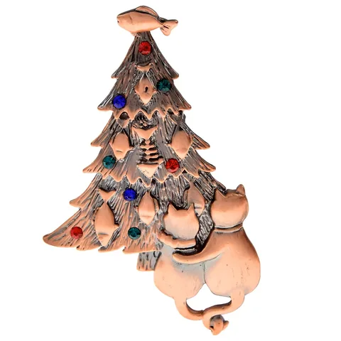 СИНДРИ СЯН, новый сплав, стразы, броши в виде рождественской елки для женщин, милые животные, кошки и рыбы, брошь, булавки, новогодний рождественский подарок