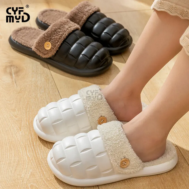Detachable Plush Slippers for Women EVA Water Proof Soft Slippers Female Winter Warm House Slipper Fashion Non Slip Indoor Shoes
