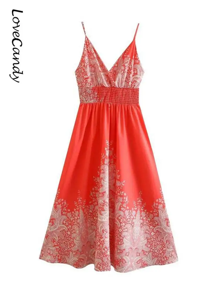 

2023 Summer Fashion Tie Dye Print A Line Dress Sexy V Neck Sleeveless Backless Braces Skirt Women Beach Party Hollow Sling Frock