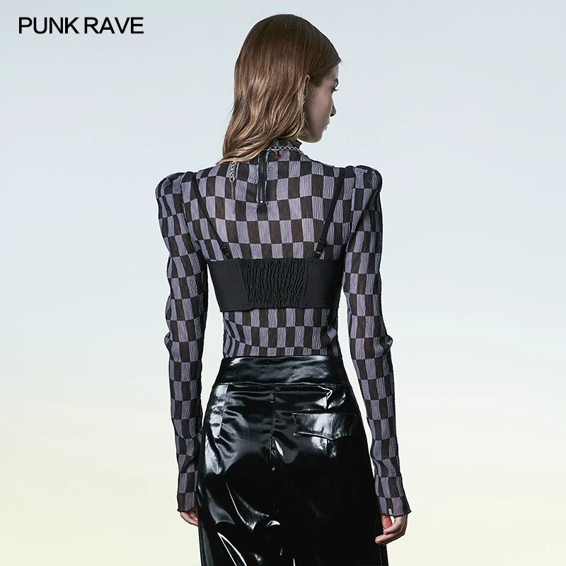 Женская плиссированная футболка в стиле панк-рейва с воротником-стойкой