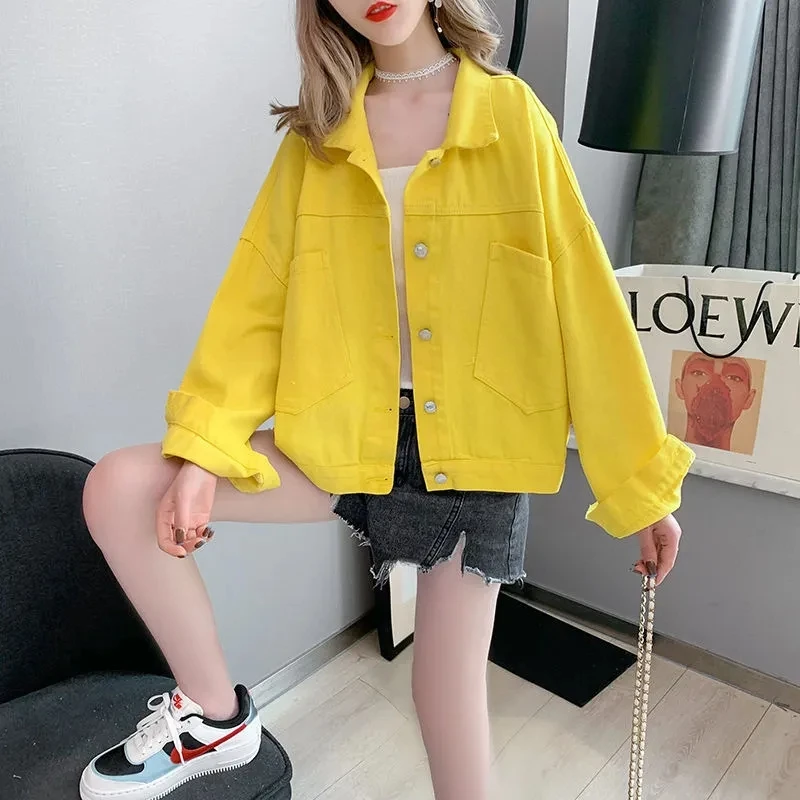 Женская джинсовая куртка розовая ковбойская с длинным рукавом свободная модная