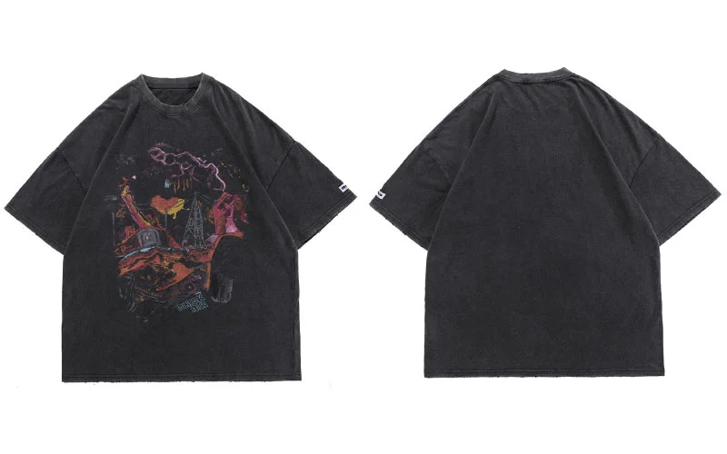 

Состаренные футболки большого размера в стиле хип-граффити в стиле панк-рок, женская одежда, хипстерский Топ в стиле Харадзюку с коротким ру...