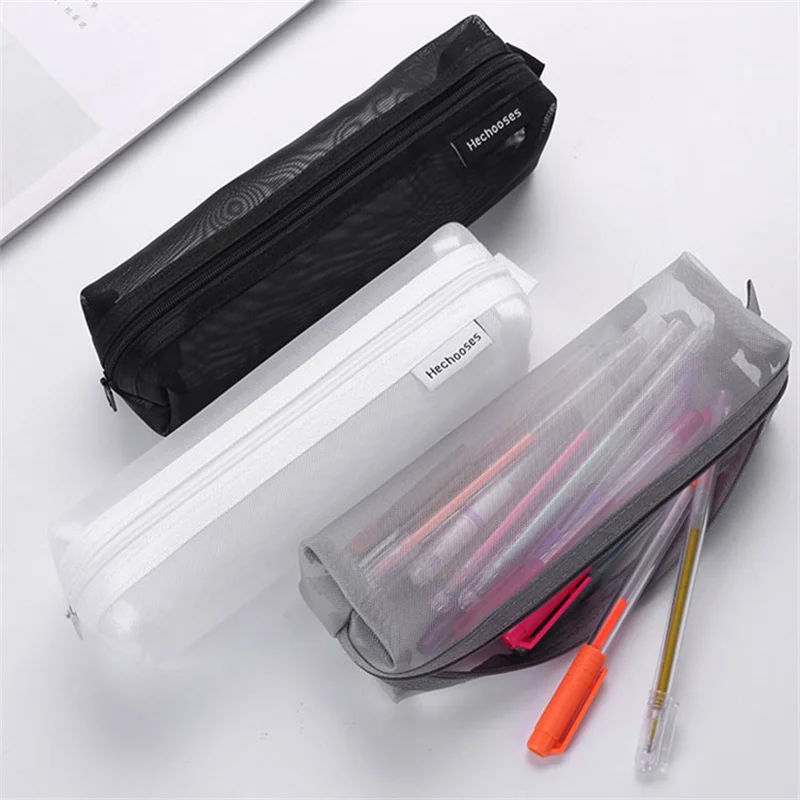

Three-dimensional simple transparent mesh pen bag special stationery bag for student exams Large capacity portable storage bag