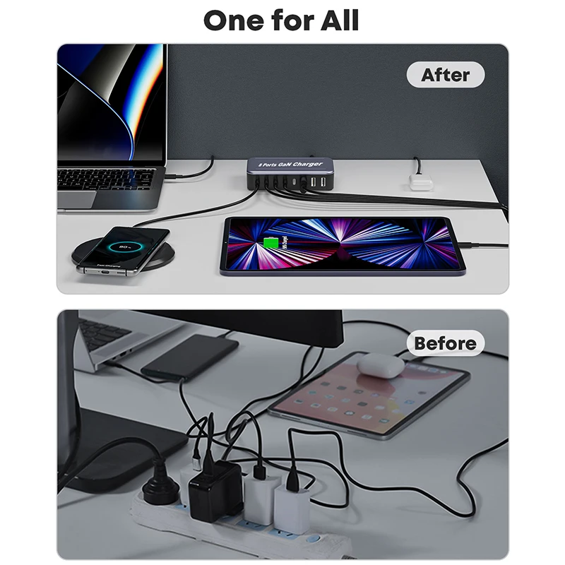TQUQ 135 Вт 8-портовый адаптер питания USB C с 5 USB-C + 3 USB-A портами настенная станция быстрой зарядки для MacBook ProAir iPhone 14 Samsung (art.: 3920bfdcb8630) - 3920bfdcb8630