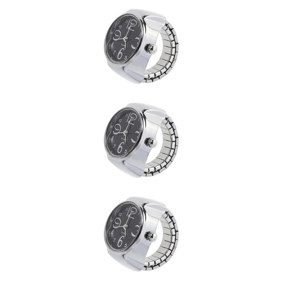 

3pcs Men Dial Analog Watch Creative Elastic Finger Ring Watch (Black)