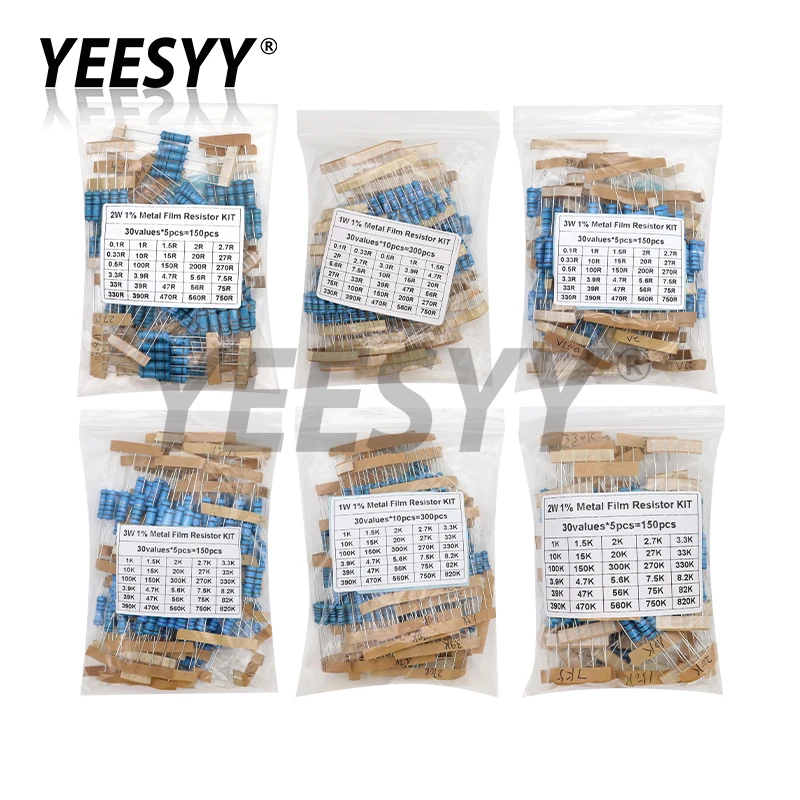 150 шт. 300 1/2 Вт 1 2 3 Сопротивление 1% набор ассортимента металлических пленочных