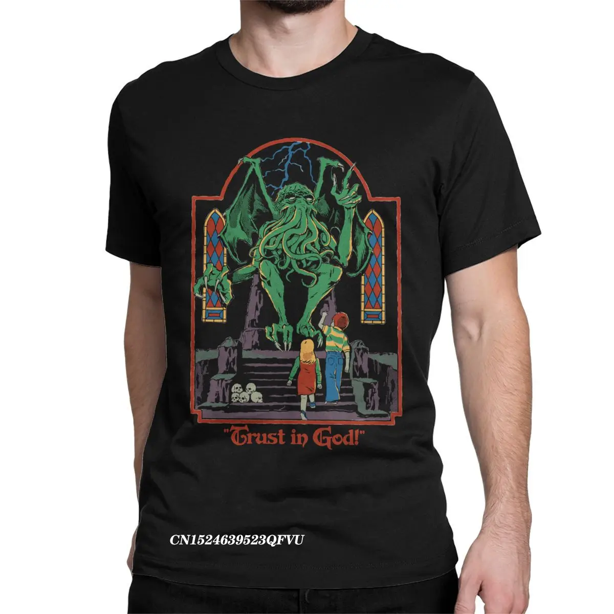 

Trust In God T-Shirts For Men Women Horror Halloween Retro Cthulhu Lovecraft Occult Tee Shirt Manga Tops T Shirts Printing