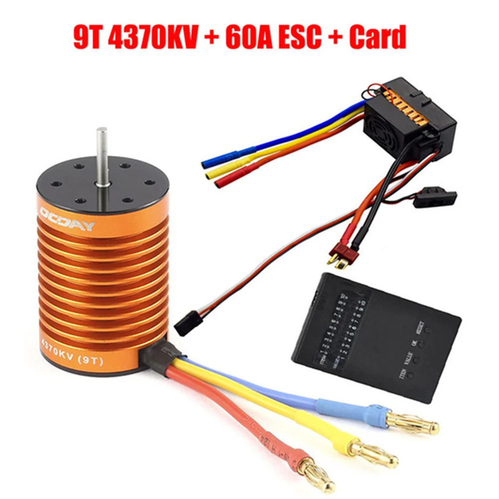 1 комбинированный OCDAY 9T 4370KV 10T 3930KV B3650 3900KV 4300KV 5200KV, бесщеточный двигатель 60A, бесщеточный ESC, запрограммируемая карта для 1:10 1/10 RCCar