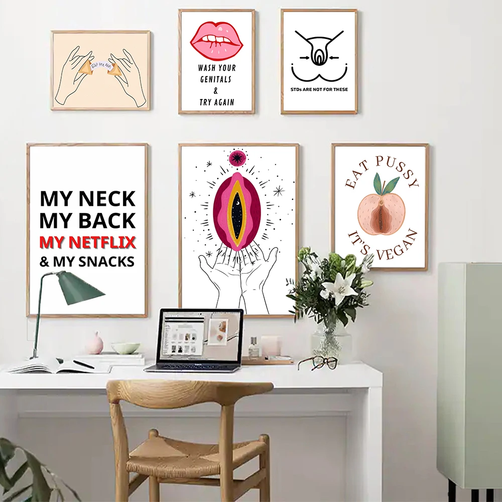 

Vulva Boob Art Prints Feminist Body Positive Canvas Painting Inspirational Quote Fortune Cookies Poster Wall Pictures Room Decor