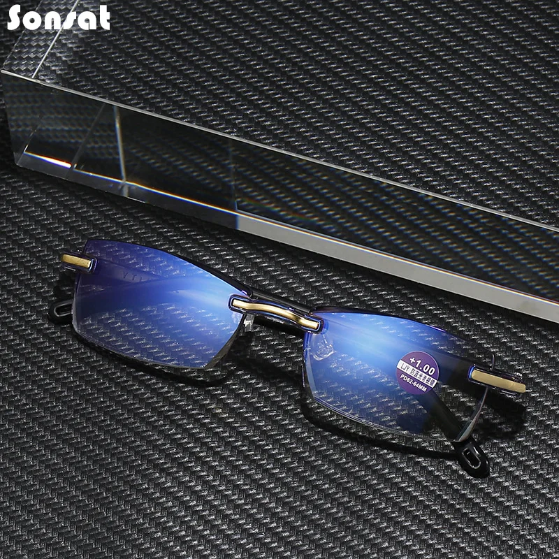 

Reading Glasses Men Anti Blue Rays Presbyopia Goggles Women Vintage Rimless Eyewear Diopter +1.0 1.5 2.0 2.5 3.0 3.5 4.0