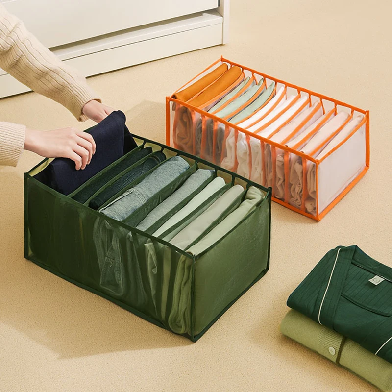 

Jeans Compartment Storage Box Closet Clothes Drawer Mesh Separation Box Stacking Pants Drawer Divider Can Washed Home Organizer