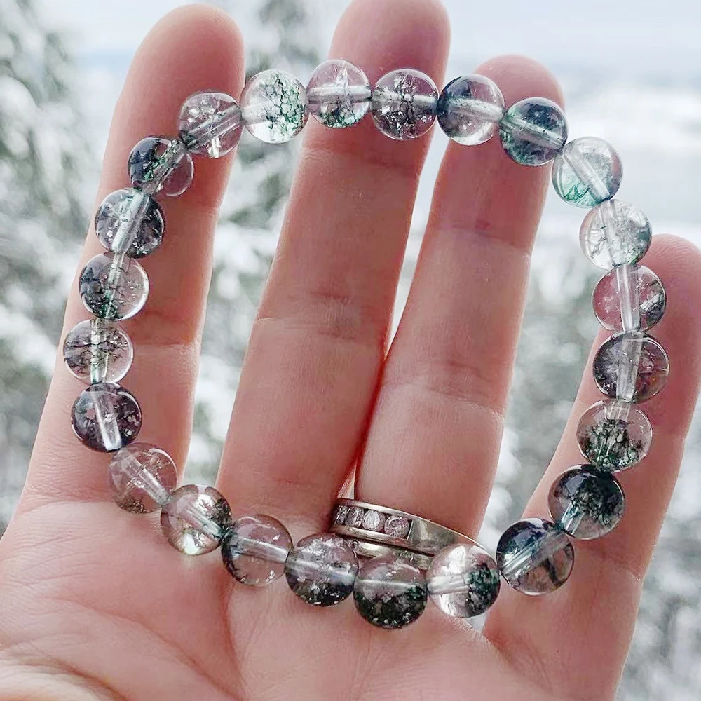 Ruberthen натуральный 8 мм зеленый хлорит фантомный кварцевый браслет Чакра