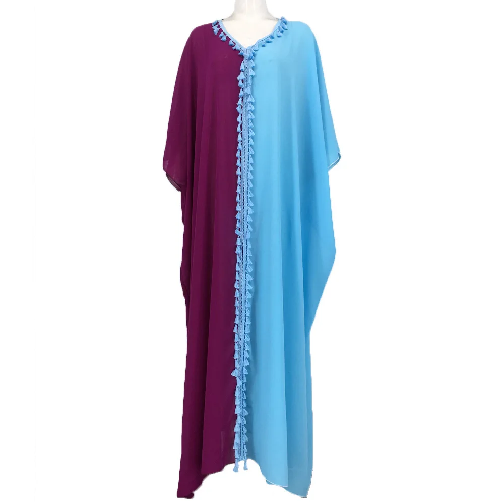 Big Size Fringe Muslim Dress Loose Ladies Loose Ankara Robes Solid Fashion Chiffon Long Dress 2022 Summer New Femme Vestidos