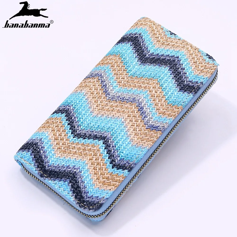 

Women's Straw Plaited Wallet 2022 Hot Sale Fashion Ladies Simple Long Coin Purse Zipper Phone Bag Card Holder Portfel Damski