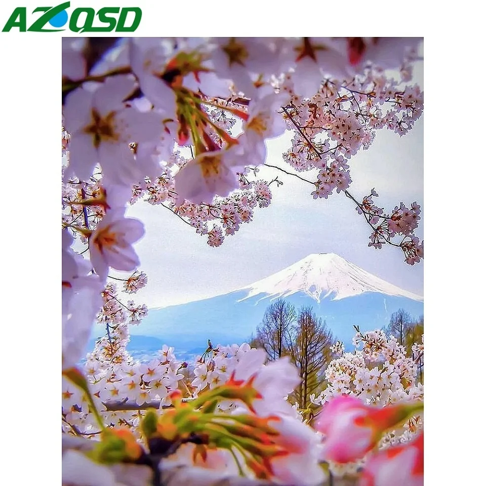 

AZQSD Diamond Embroidery Sakura Flower Children's Room Decoration Mosaic Mountain Landscape Cross Stitch Craft Kit New Arrival