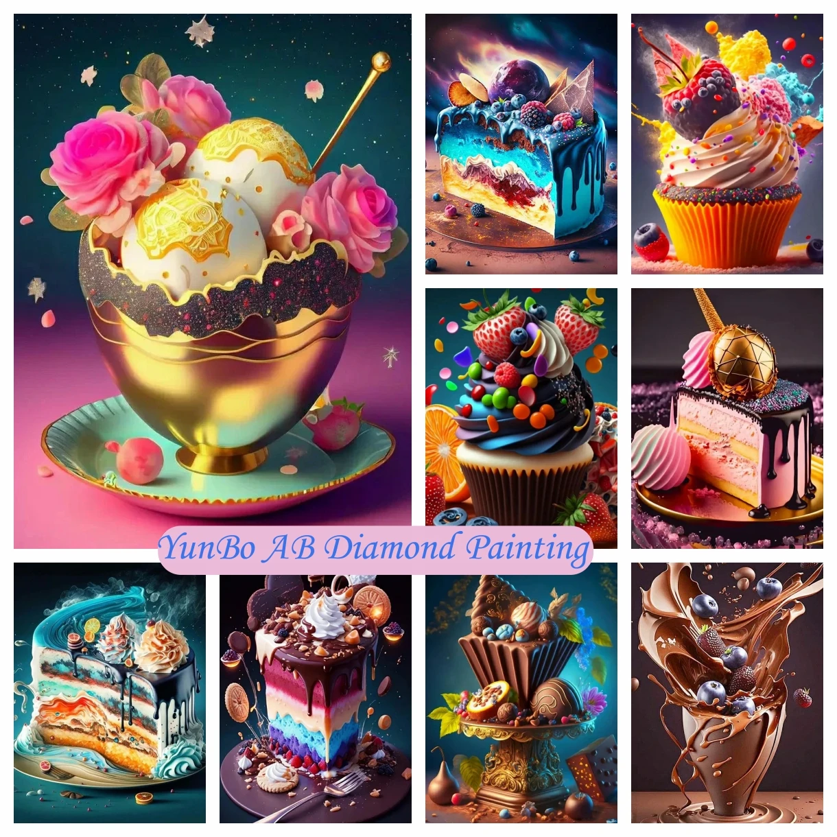 Картина с изображением вкусных тортов десертов 5D DIY AB Алмазная мозаика