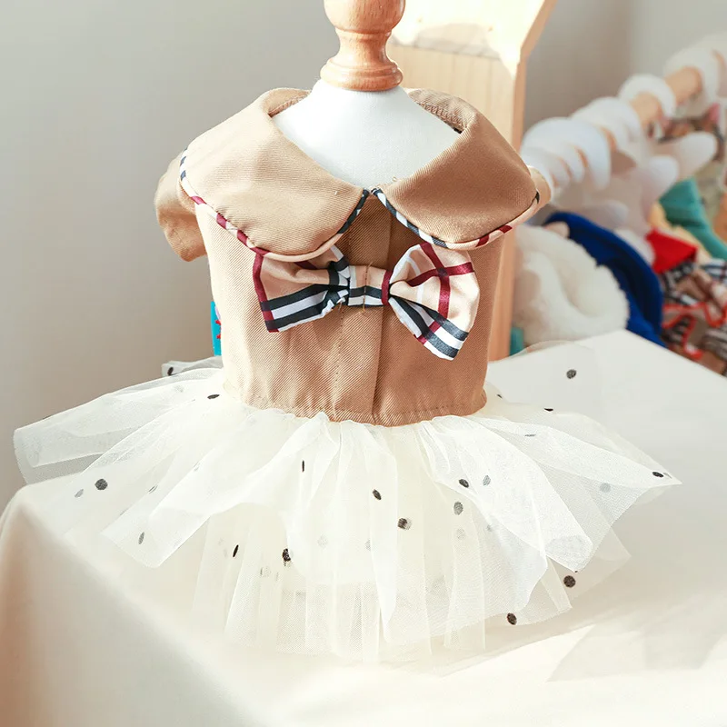 

Одежда для маленьких собак, искусственная одежда на весну и лето, юбка в горошек для принцессы цвета хаки, платья для маленьких собак