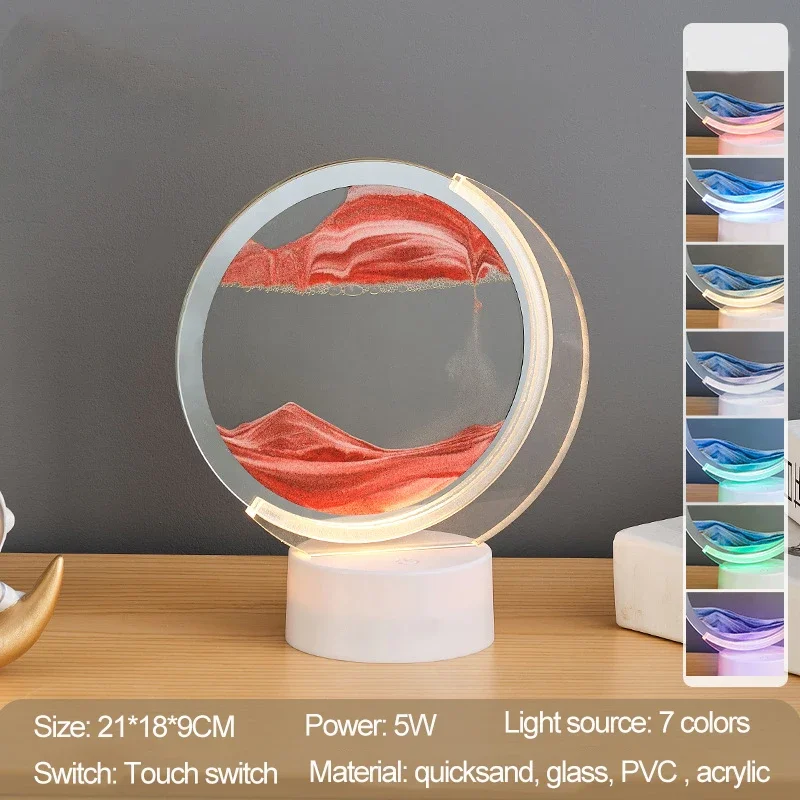 

Quicksand Art 7 Colors LED Bedside Table Lamp Night Light Bedroom Light Sand Scene Dynamic Round Glass Hourglass Table Lamp