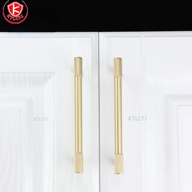 

Furniture Handle Hardware Gold Cabinet Knob Kitchen Cupboard Door Pulls Luxury Satin Brass Both Sides Knurled/Textured Handle